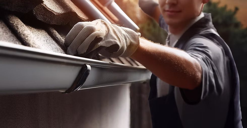 PURUS Hausmeisterservice Team bei der professionellen Dachrinnenreinigung in Fürstenfeldbruck